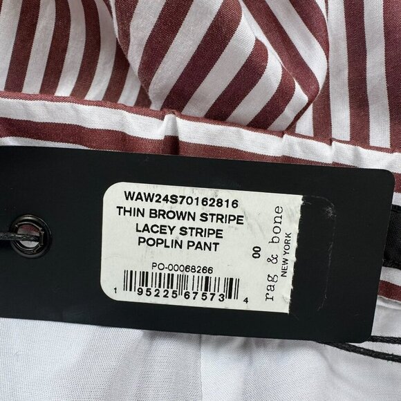 NWT Rag & Bone Lacey Stripe Cotton Poplin Pant Wide Leg Trousers Brown White 00 - Picture 6 of 12